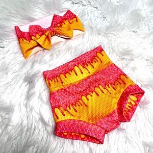 Ice Cream Cone Drip Bummy and Bow Head Wrap 9-12 months, Sprinkle Bummy